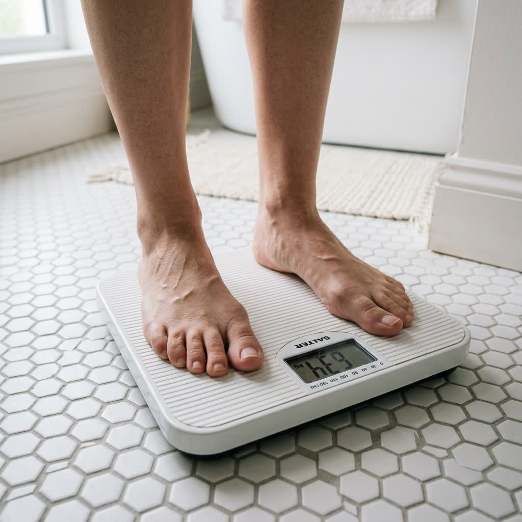Pieds sur une balance dans une salle de bain