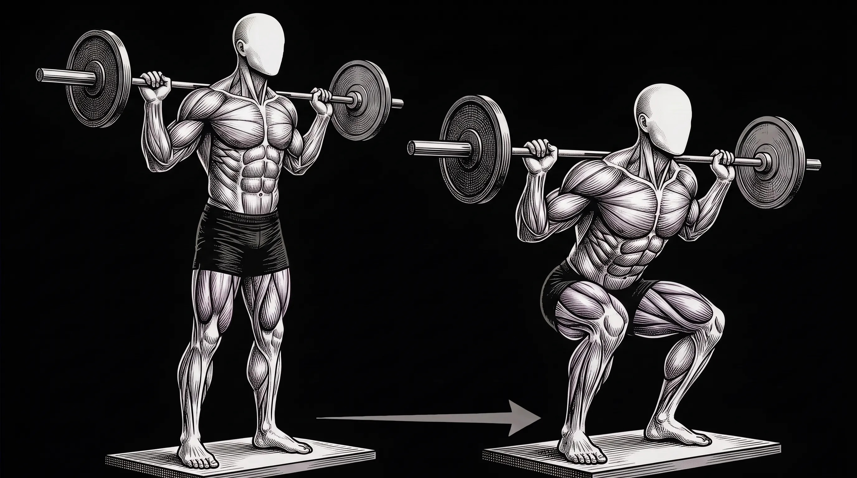 Squat (Barre) - Position de départ et fin